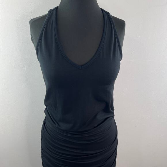 ATHLETA Black Ruched Dress Stretch V-Neck Racerback Tank Casual Size Small S - Picture 3 of 12
